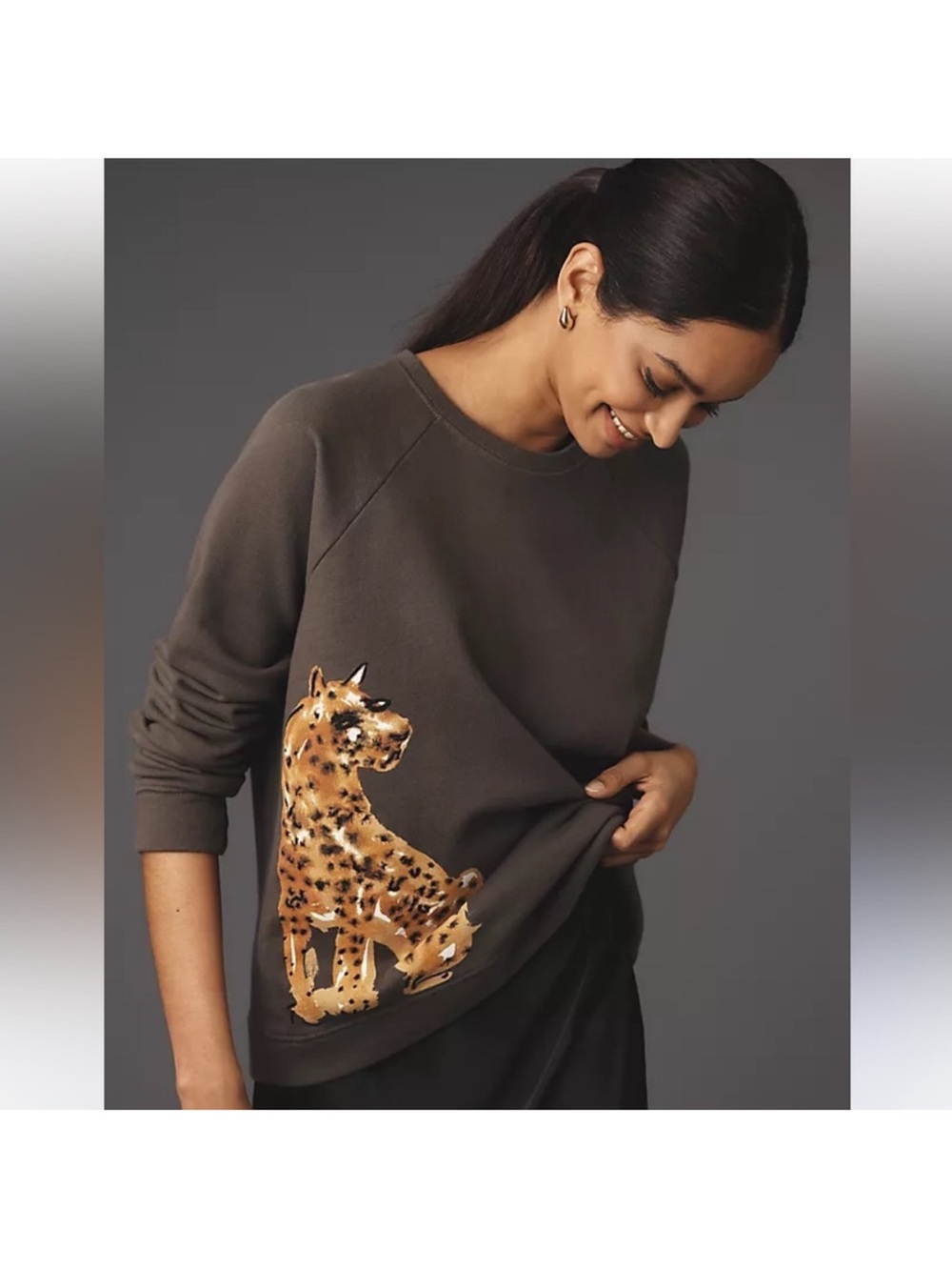 ANTHROPOLOGIE LouLou Avenue Cheetah Leopard Graphic Sweatshirt Cat Artistic